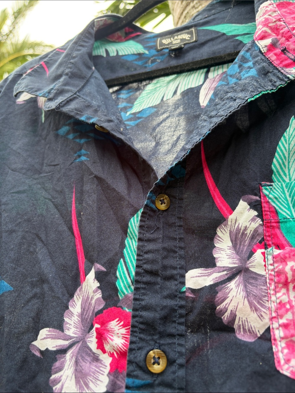Billabong Navy Shirt with Pink Pineapple & Teal Leaf Print - Picture 4 of 5